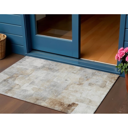 Homeroots 3' X 5' Linen Gray And Ivory Abstract Washable Indoor Outdoor Area Rug 616868