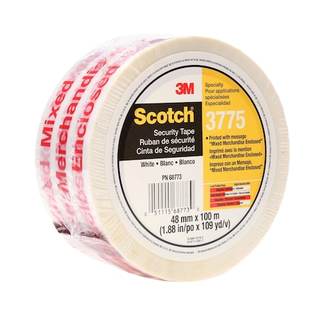 Scotch Packing Tape, 1.9 mil Thick, 2 in W x 100 m L, 3 in Core Dia., White 3775