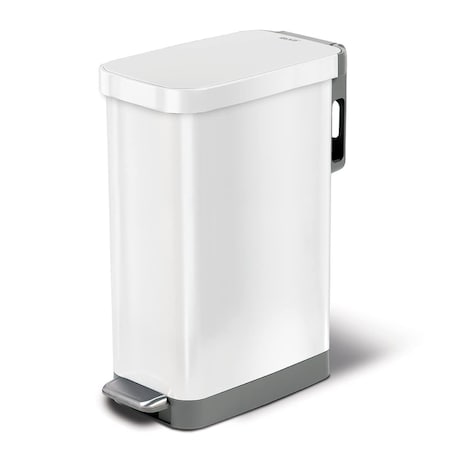 Bsl Titan Tall Stainless Steel Slim Step Trash Can 12 Gallon / 45L with Antimicrobial Lid, White GLD-74535
