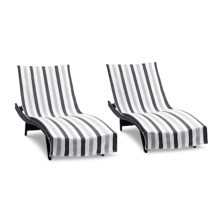 Hospeco Cabo Cabana Chaise Cover 30x85 Black/Grey - Pack of 2, 2PK P-CC-CC-BK/GY