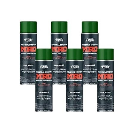 Seymour Midwest MRO Industrial High-Solids Spray Paint, Cascade Green, 16 oz, 6PK 6201448