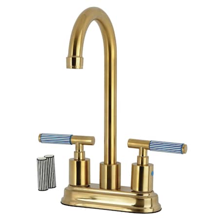 Kingston Brass Double-Handle 4" Centerset Bar Faucet, Brushed Brass KB8497KPS