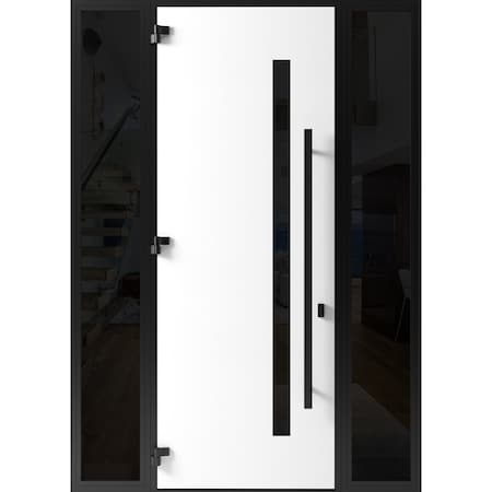 Vdomdoors Front Exterior Prehung Steel Door Ronex0144 Grey 96 2 Sidelight Exterior Windows Sidelites Entry RONEX0144EXD-GRE-W14+36+14xH96-RH-I