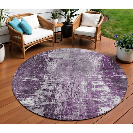 Homeroots 8' Eggplant Purple And Lavender Round Abstract Washable Indoor Outdoor Area Rug 582916
