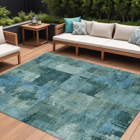 Homeroots 8' X 10' Teal Blue And Pale Aqua Abstract Washable Indoor Outdoor Area Rug 630792