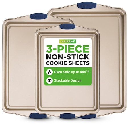 Nutrichef 3‑Piece Non‑Toxic Cookie Sheets for Baking NCSBSG63