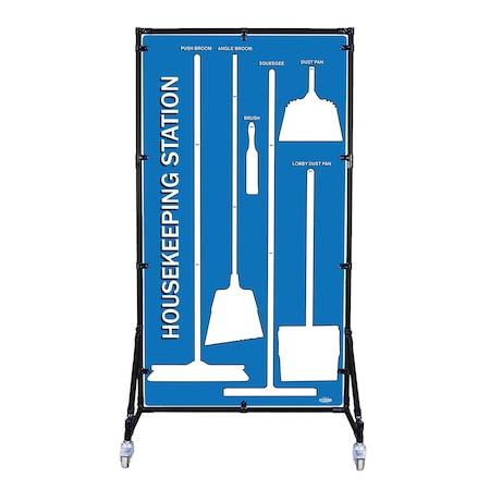 5S Supplies Housekeeping Shadow Board Broom Station V3, Blue / White Shadows, No Broom + Stand HSB-V3-BLUE/WHITE-BO-STAND