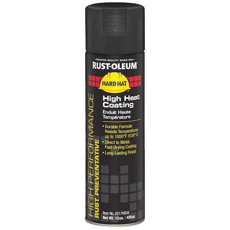 Rust-Oleum High Temperature Spray Paint, Black, Flat, Solvent, 15 oz V2176838