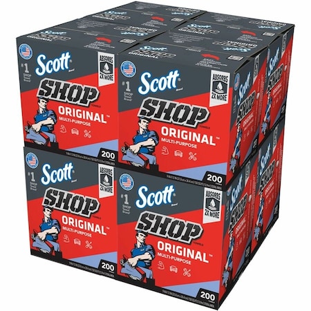 Scott Shop Towels Original, Blue, Pop-Up Dispenser Box, 200 Towels/Box, 8 Boxes/Case, 1,600 Towels/Case 75190