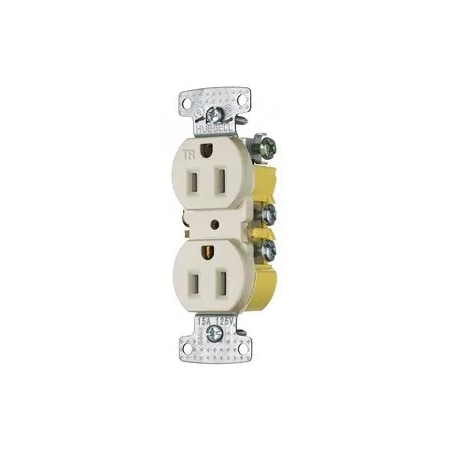 Hubbell Wiring Device-Kellems Straight Blade Receptacle, 5-15R, 15 A, 125V AC, 2 Pole, 3 Wire, Surface Mount, Grounded DR15STLATR