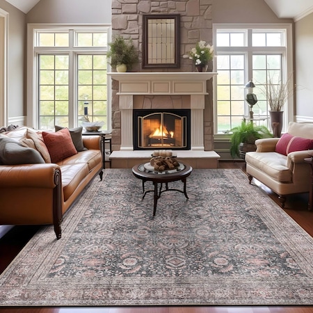 World Rug Gallery Vintage Inspired Machine Washable Non Slip Area Rug 9 ft x 12 ft Charcoal 6029CHARCOAL9X12