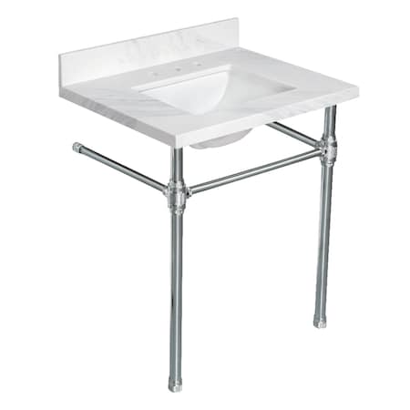 Kingston Brass 31" Quartz Console Sink with Brass Legs, 8-Inch, 3-Hole, Quartz White/Polished Chrome KVPB3122W38CLV1