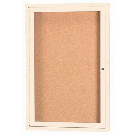 Aarco Enclosed Natural Pebble Grain Cork Bulletin Board w/ Ivory Powder Coated Al Frame, 36''Hx24''W DCC3624RIV