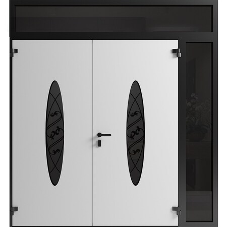Vdomdoors Front Exterior Prehung Aluminum Double Doors Ronex1277 Black Enamel Mirrored Clear Glass 1 RONEX1277DEXD-BLK-W72+14xH80+12-RH-O
