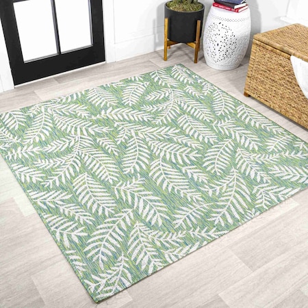 Jonathan Y Nevis Palm Frond Cream/Green 5 ft Square Indoor/Outdoor Area Rug SMB119G-5SQ