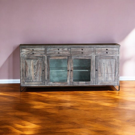 Homeroots 80" Gray Mango Solid Wood Enclosed Storage Distressed TV Stand 528725