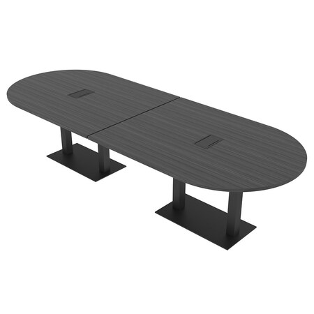 Skutchi Designs Racetrack Conference Table With Power Unit, 48 in W, 120 in L, Grey HAR-RAC-48X120-DOU.BK-WA7949-EBLK