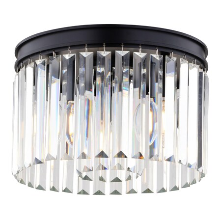 Vaxcel Allerton 3-Light Matte Black Modern Drum Flush Mount Fixture Crystal Prism Shade C0321