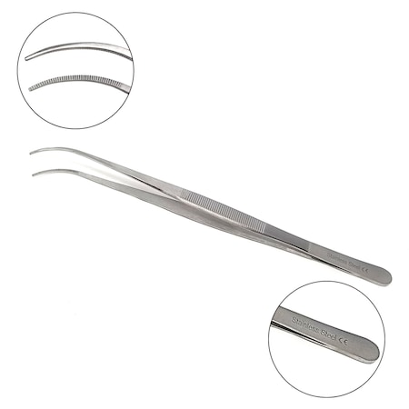 A2Z Scilab Culinary Tweezers, Narrow Precision Serrated Jaws, 10 Inch Curved, Stainless Steel Tongs A2Z-ZR1050
