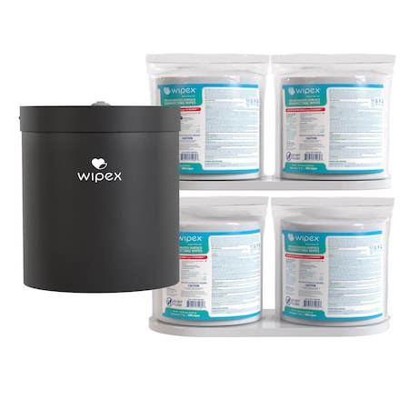 Wipex EPA-Registered Disinfecting Wipes 800ct Bundle, 4 Refill Rolls + Black Wall Dispenser, 3200 Wipes WX72271BWD4SDR