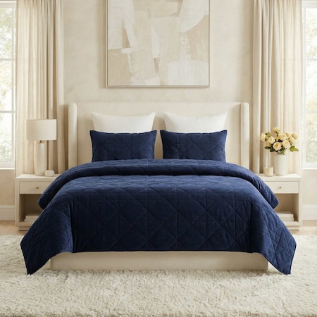 Lavish Home 3PC Velvet King Quilt Set & Matching Pillow Shams Medium Weight Ultra Soft Luxury Cotton Velvet 66-004-VN-K