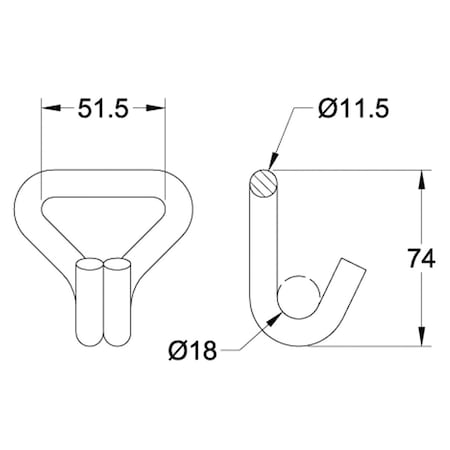 Doleco Wire Hook, Narrow 2", 3,333 lbs WLL 58410014