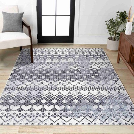 Jonathan Y Azmar Moroccan Geometric Distressed Ivory/Black 8 ft. x 10 ft. Area Rug MOH504A-8