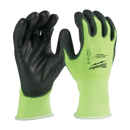 Milwaukee Tool High Visibility Cut Level 1 Polyurethane Dipped Gloves - Large, Polyurethane, Smooth, Palm, Lime 48-73-8912