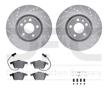 Dynamic Friction Co DFC Rotors-Drilled & Slotted-Silver w/ EURO 5000 Ceramic Brake Pads Incl Hdw 7612-73044
