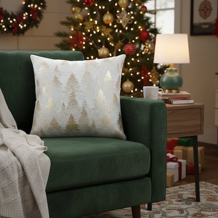 Homeroots 20" Ivory And Gold Cotton Winter Trees Throw Pillow 719251