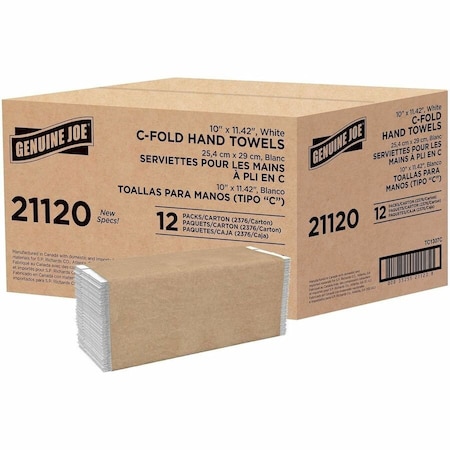 Genuine Joe C-Fold Paper Towels - 1 Ply - 13 x 10 - White - 2400 Sheets Per Sleeve - 12 Sleeves / Pack, 12PK GJO21120