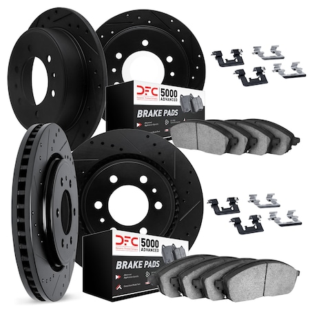 Dynamic Friction Co DFC Brake Rotor - Dimpled & Slotted - Black w/5000 Brake Pads & HW Kit 8514-67061