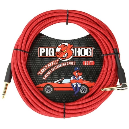 Pig Hog ''Candy Apple Red'' Instrument Cable, 20-Feet. Right Angle PCH20CAR