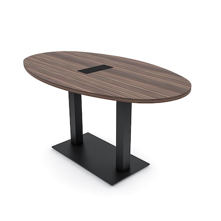 Skutchi Designs Boval Conference Table With Power, 36 in W, 72 in L, Brown HAR-BOVL-36X72-DOU.BK-H3041-EBLK
