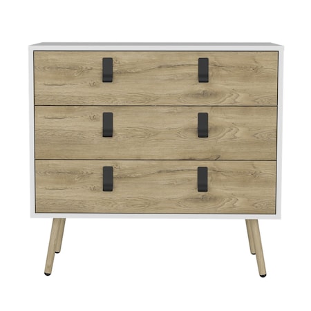 Homeroots 32" White and Natural Three Drawer Dresser 546385