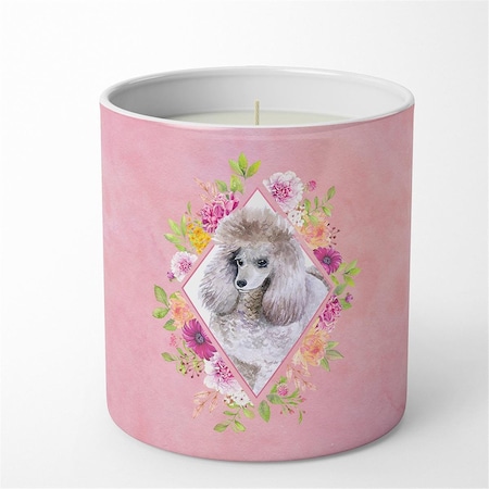 Carolines Treasures 10 oz Standard Grey Poodle Pink Flowers Decorative Soy Candle CK4173CDL