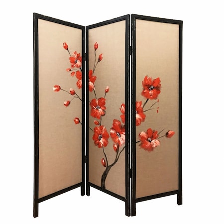 Homeroots 63" Brown Fabric Folding Three Panel Screen Room Divider 342765