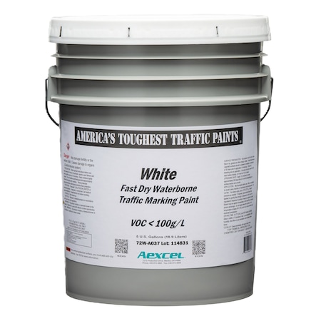 Aexcel Fast-Dry 10-minute Dry Traffic & Zone Marking Paint, Water-based Acrylic Latex, White, 5-Gallon 72W-A03703