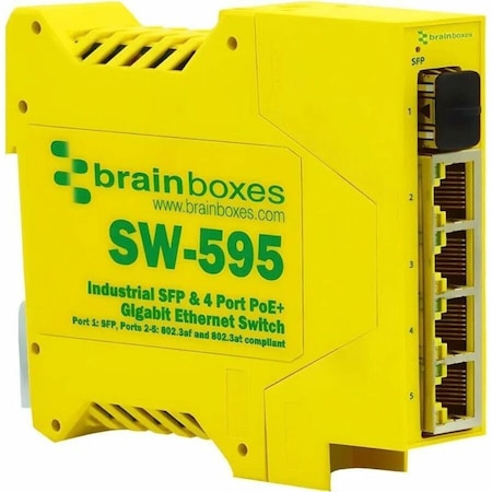 Brainboxes Ltd Brainboxes Industrial 1 SFP & 4 Port PoE+ Gigabit Ethernet Switch SW-595