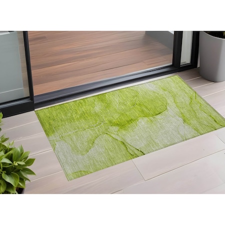 Homeroots 2' X 3' Green Abstract Washable Non Skid Indoor Outdoor Area Rug 559739
