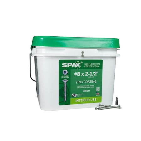 Spax #8 x 2-1/2 in Interior Wood Screws Construction Flat Head Phillips Square Unidrive Bulk Pail, 1500PK 3101010400600
