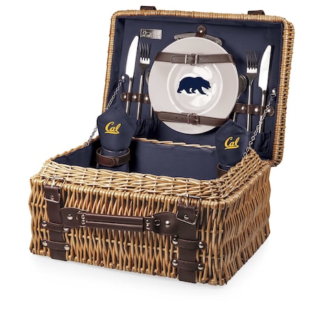 Picnic Time Family Of Brands NCAA Cal Bears Champion Picnic Basket for 2, Large Wicker Picnic Set 208-40-138-074-0