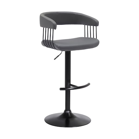Armen Living Calista Adjustable Bar Stool in Gray Faux Leather with Black Metal LCCABABLKGRY