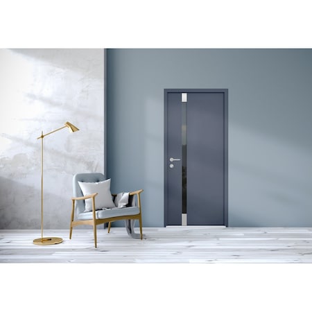 Vdomdoors Steel Door Cynex 6777 Grey Stainless Inserts Single Modern Painted-W36xH80-Left-hand Outswing CYNEX6777EXD-GRE-W36 x H80-Left-hand Outswing