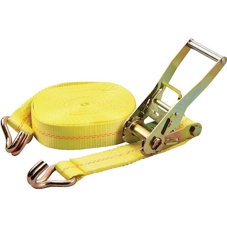 Prosource Tie-Down, 2 in W, 40 ft L, Polyester Webbing, Metal Ratchet, Yellow, 3333 lb, Steel End Fitting FH64072