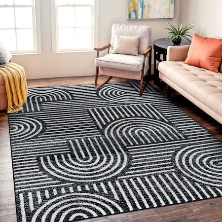 World Rug Gallery Bohemian Stripe Arch Design Area Rug 5 ft x 7 ft Black WR35BLACK5X7