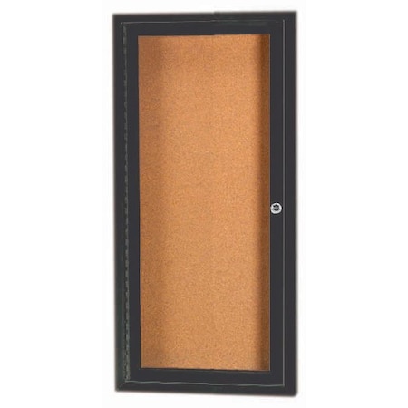 Aarco Enclosed Natural Pebble Grain Cork Bulletin Board w/ Black Powder Coated Al Frame, 24''Hx12''W DCC2412RBK