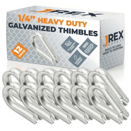 Jrex Safety Galvanized Steel Thimbles for Wire Rope - 1/4", 12PK GCT14-JR-12PK