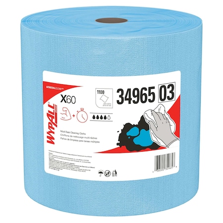 Wypall WypAll GeneralClean X60 Multi-Task Cleaning Cloths (34965), Jumbo Roll, Strong & Absorbent, Blue 34965