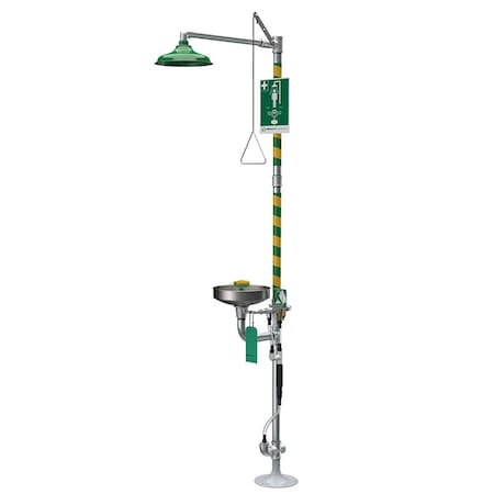 Haws Shower with Eyewash, Floor Mount, Galvanized Steel Pipe, 93 in H, Stainless Steel Bowl, Gray 8300.158